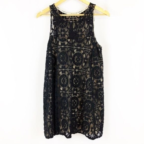 Vintage Free People Sleeveless Nude Black Lace Dress S Boho Whimsigoth Y2K - Picture 1 of 6